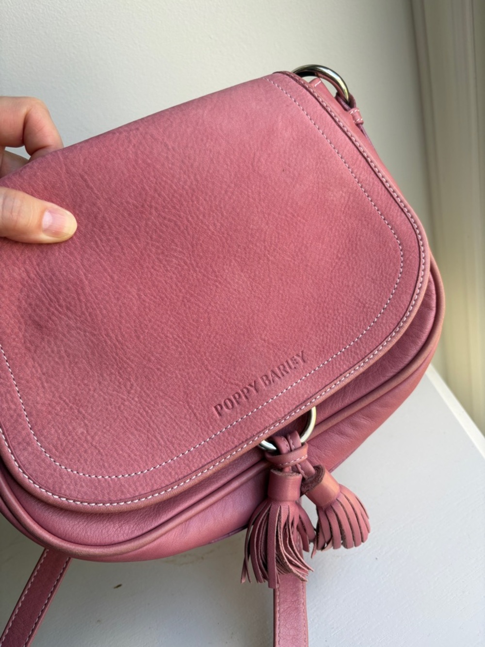 Poppy Barley Rose Pink Leather Tassel Crossbody - Picture 6 of 7